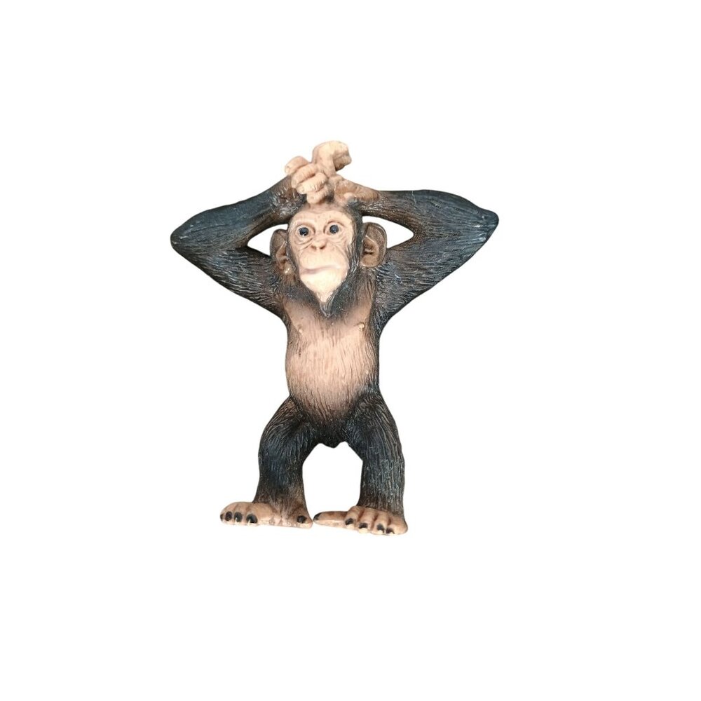 Chimpanzee Figurine Holding Hands‎ Hand-Painted Resin Wildlife Decor 4.5" Tall
